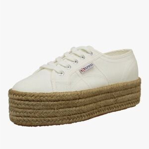 Superga 2790 Rope Platform White Tan Platform Sneakers with Canvas Size 7- EUC